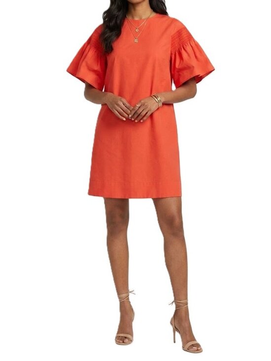 Weekend Max Mara Dresses & Skirts - WEEKEND MAX MARA Pacos Poplin Cotton Dress Size 8 Bell Sleeve Red Coral EUC